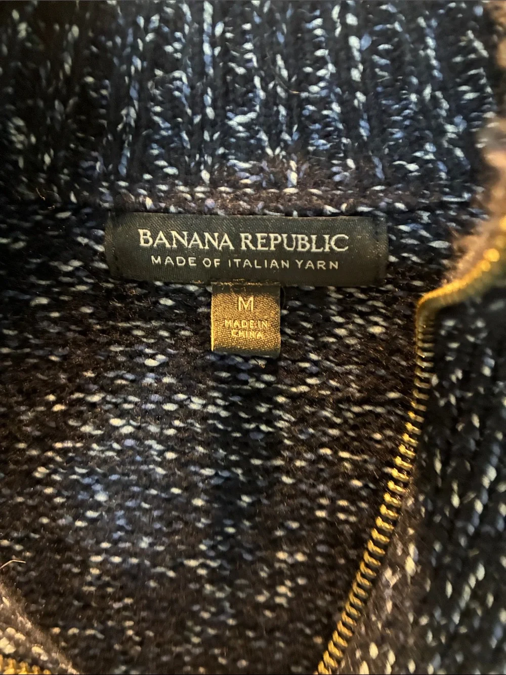 Banana Republic Navy & White Marled Zip-Up Sweater